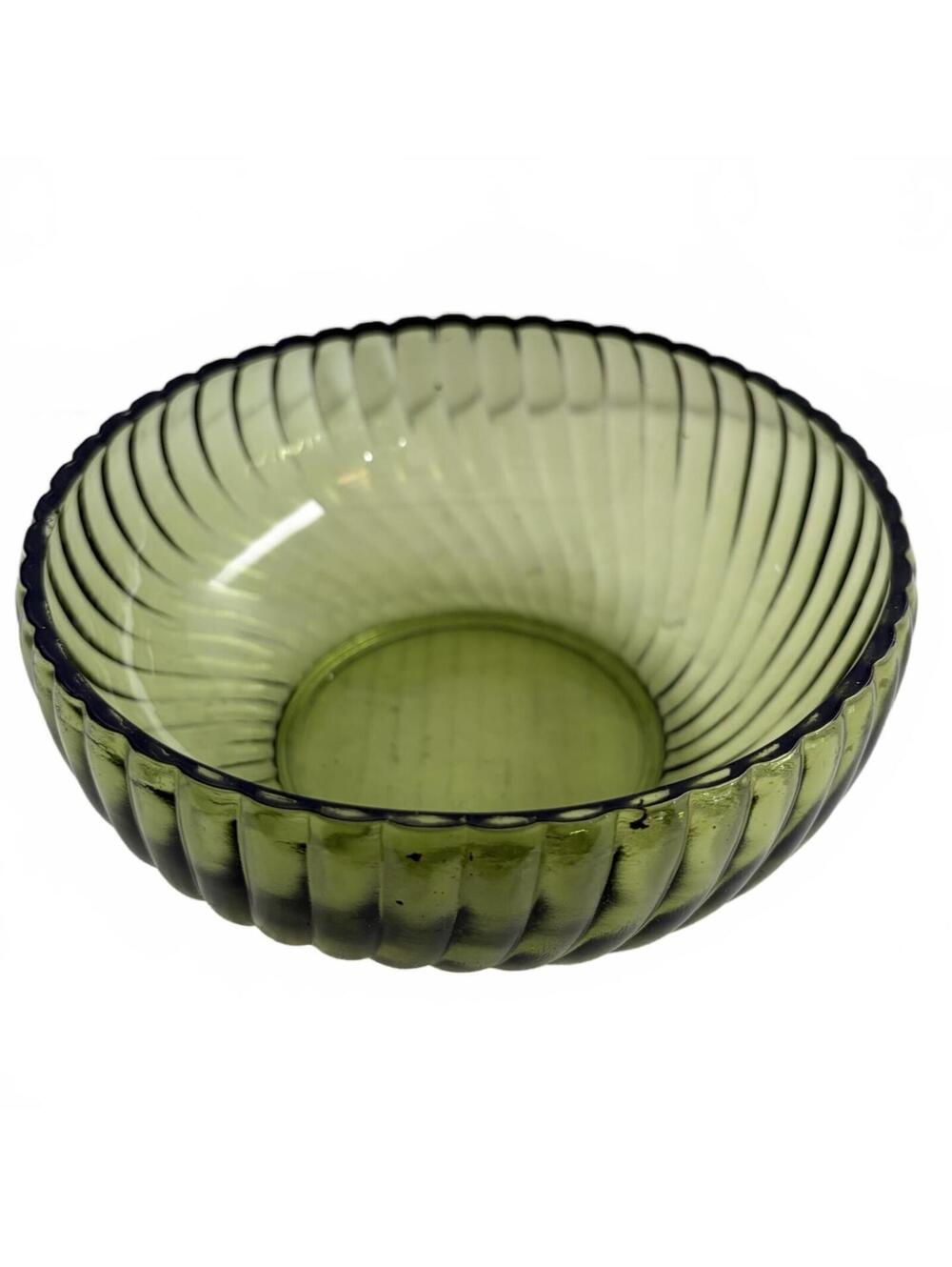 Vintage green depression glass ribbed swirl bowl by Anchor Hocking or Fire King